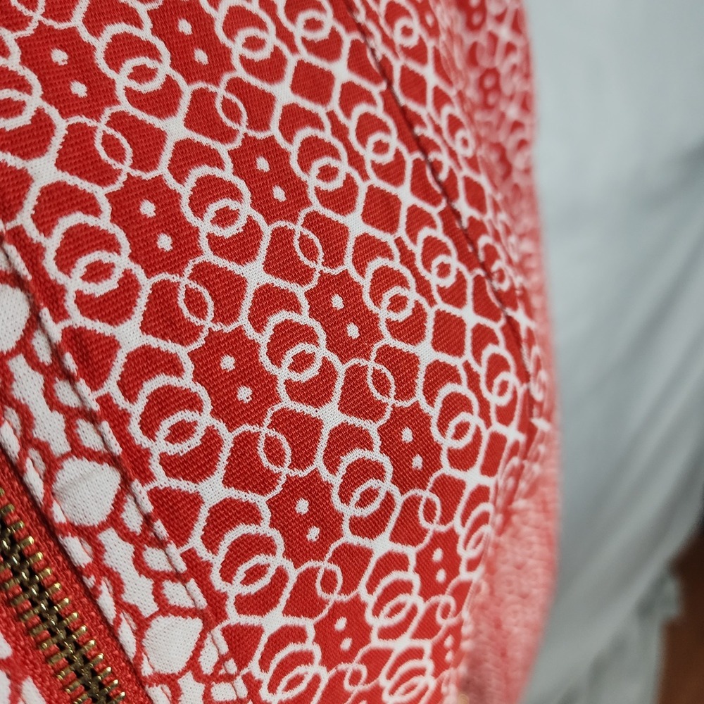 JONES NEW YORK Size Large Red‎ White Jacquard 100% Cotton Full Zip Blazer Jacket - Picture 9 of 13